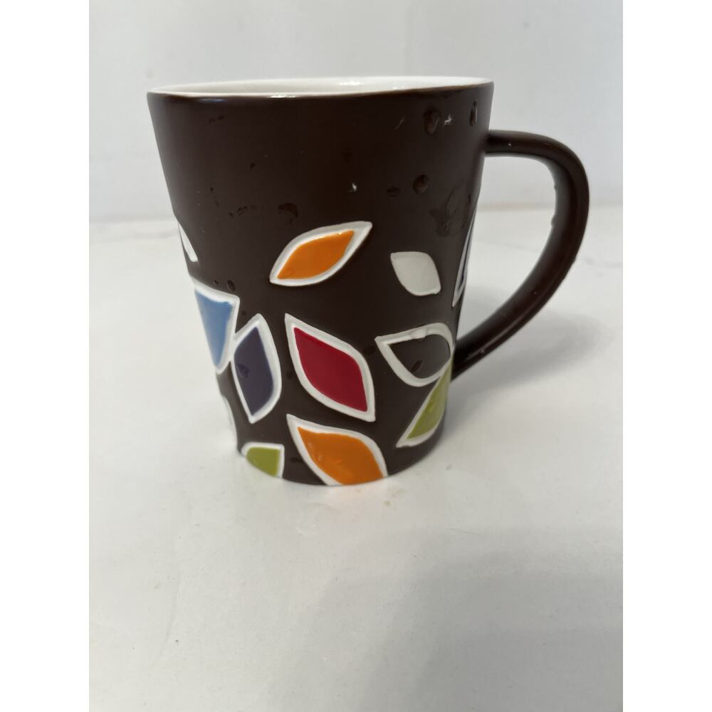 Mug Starbucks Brown New Bone China 2010 Mosaic Leaves 4.25" x 3.75"